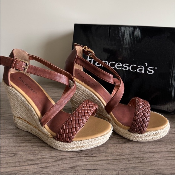 NEW Brown Wedge Espadrille Sandals NWT Platform Heeled Leather Francesca's 7 - Picture 1 of 15